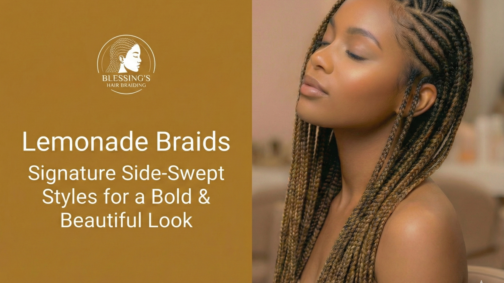 A promotional image for Blessing's Hair Braiding. The left